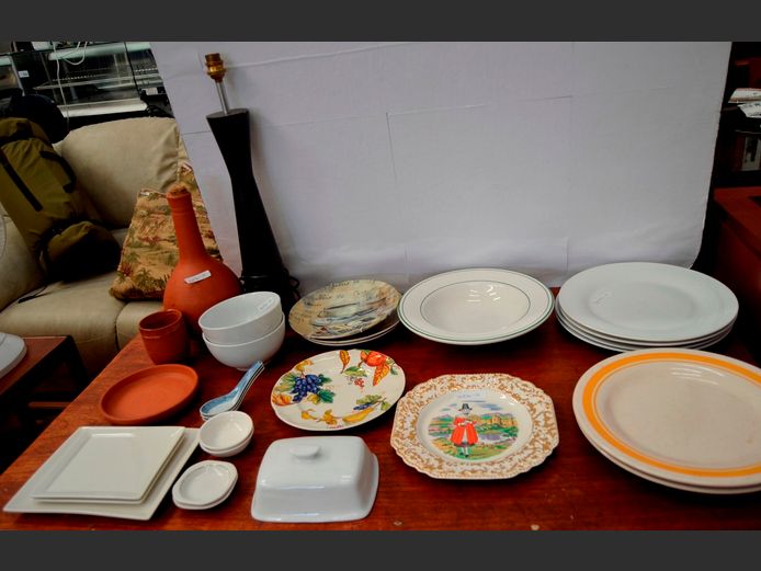 TERRACOTTA DECANTER, LORD NELSON POTTERY PLATES, DINNER PLATES, SIDE PLATES, etc
