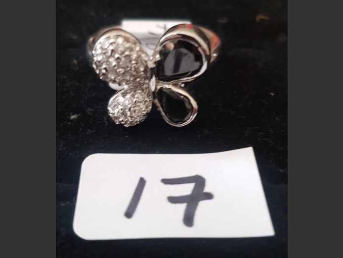 SILVER DRESS RING WITH BLACK & CLEAR STONES