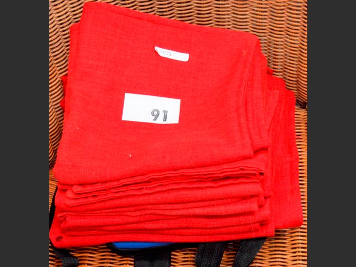 RED SCATTER CUSHION COVERS, BROWN ORGANZA CURTAIN, etc