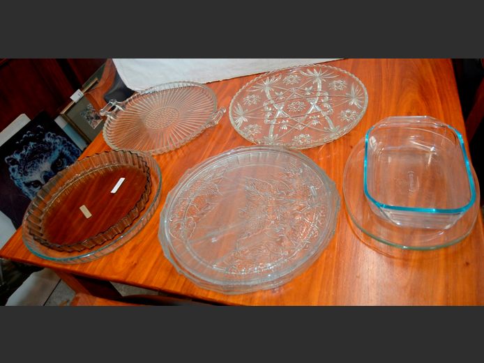 PIE DISHES, PYREX OVEN DISH, PLATTERS, etc