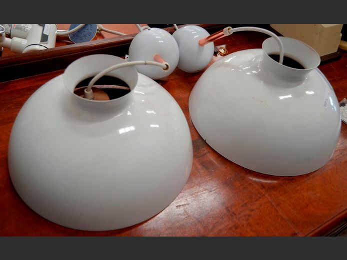 PAIR TEMPEEST METAL PENDANT LIGHTS, 28cm Diameter x 144cm