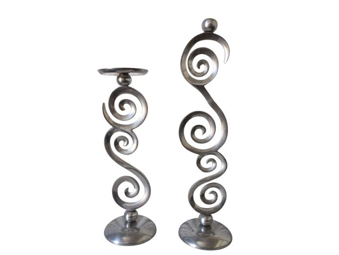 Silver Metal Swirl Pillar Candle Holder Stands