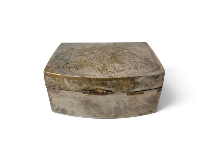 Vintage Engraved Silver-Plated Brass Trinket Box