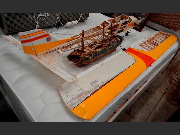 METAL MODEL AEROPLANE, 135cm Long [Incomplete], &  A MODEL SHIP, 63cm Long