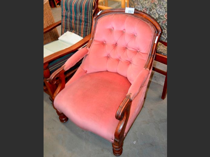 VICTORIAN MAHOGANY UPHOLSTERED ARMCHAIR