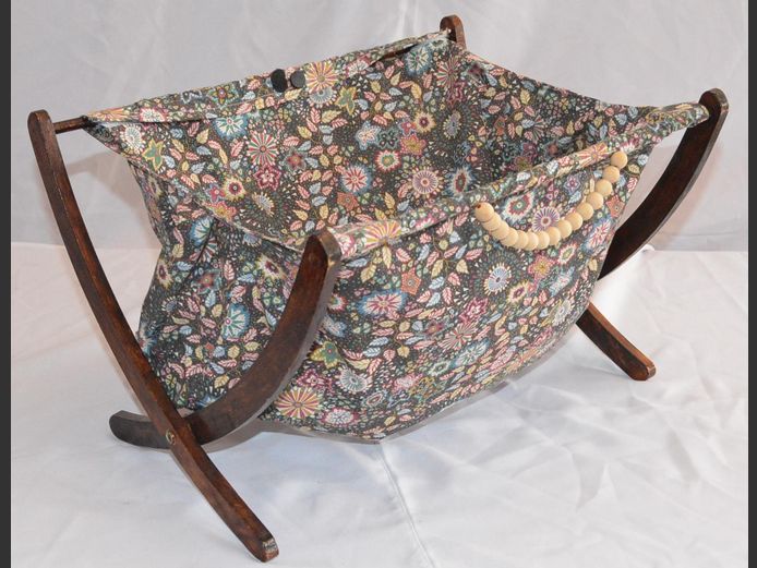 VINTAGE FABRIC KNITTING STAND, 46 x 37 x 30cm