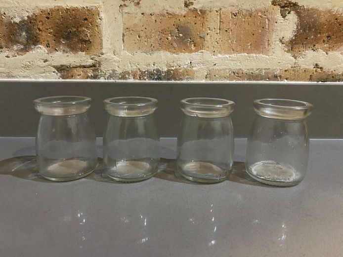 Set of 4 Small Clear Glass Yogurt Jars