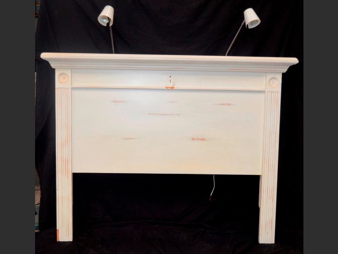 WHITE PAINTED DOUBLE HEADBOARD WITH LIGHTS ATTACHED [Needs a little love]