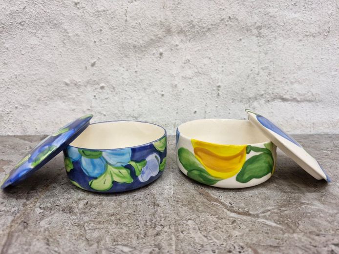 Set of Floral Handpainted Ceramic Lidded Trinket Boxes