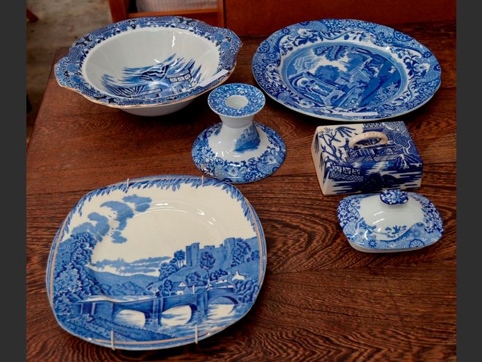 COPELAND SPODE BLUE & WHITE PLATE, BURLEIGHWARE BOWL, WALL PLATE, etc