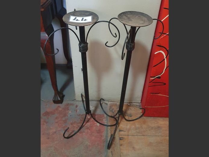 PAIR BLACK WROUGH IRON CANDLE STANDS, 60cm High
