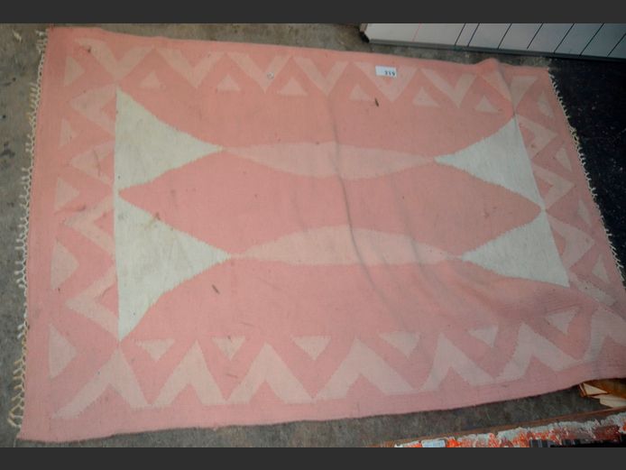 PINK & WHITE WOOL RUG, 168 x 112cm [Needs a clean]