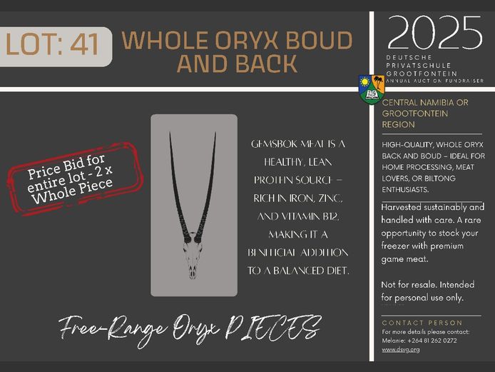 WHOLE ORYX BOUDAND BACK