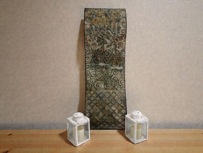 Decorative Metal Wall Panel with Two Lantern Candle Holders