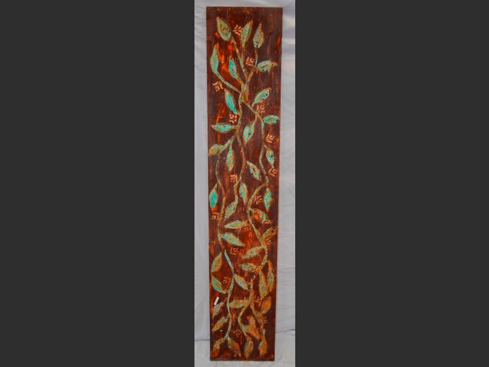 UNFRAMED MIXED MEDIA ON CANVAS "FLOWERS" SIGNED L. SCHOLTZ, 180 x 35cm