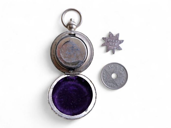 Antique Silver Sovereign Coin Case with Two Coins