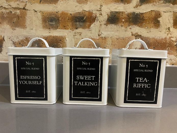 Set of 3 Vintage Style White Metal Kitchen Canister 