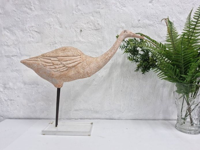 Contemporary Stylized Faux-Cement Swan Sculpture on Lucite Base