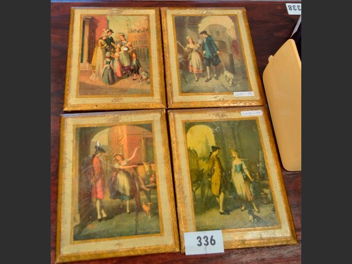 SET OF 4 PRINTS ON BOARD, 28 x 22cm