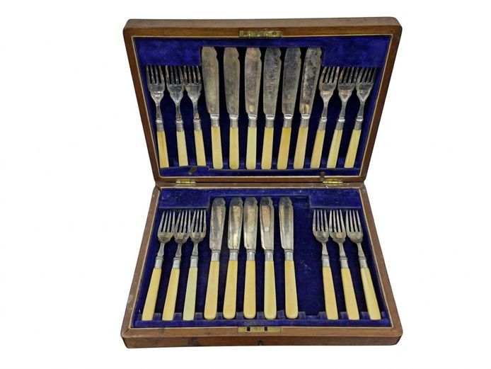 Antique 23-Piece Silver-Plated & Hallmarked Sterling Silver Fish Service