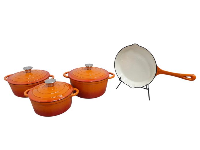 Flame Orange Enameled Cast Iron Cookware Set (4-Piece)
