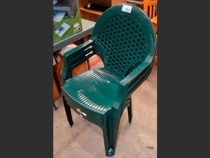 LOT: 3 x GREEN PLASTIC PATIO CHAIRS
