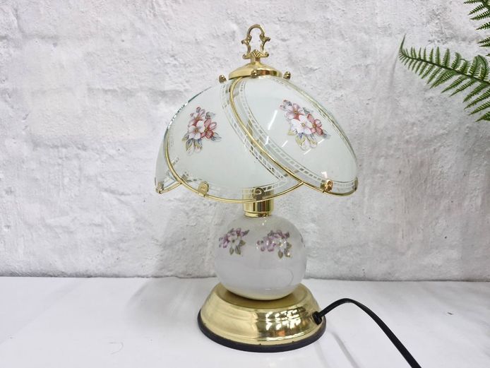 1980s-1990s Floral Ceramic and Glass Touch Lamp