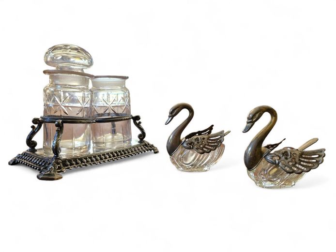 Victoria-Era Philip Ashberry & Sons Condiment Set & Glas Swans
