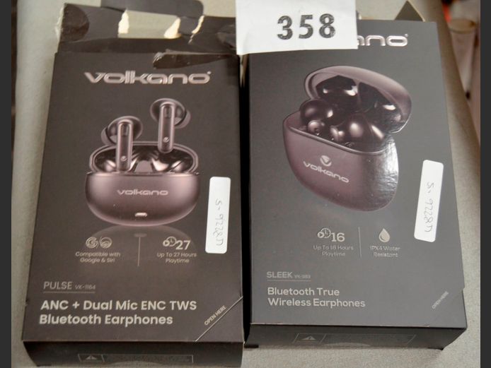 LOT: VOLKANO SLEEK & PULSE BLUETOOTH EARPHONES [Untested]
