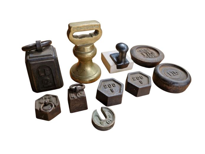 Assorted Antique Scale & Paper Weights
