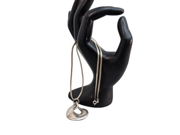 Sterling Silver Modernist Double Disc Pendant Necklace