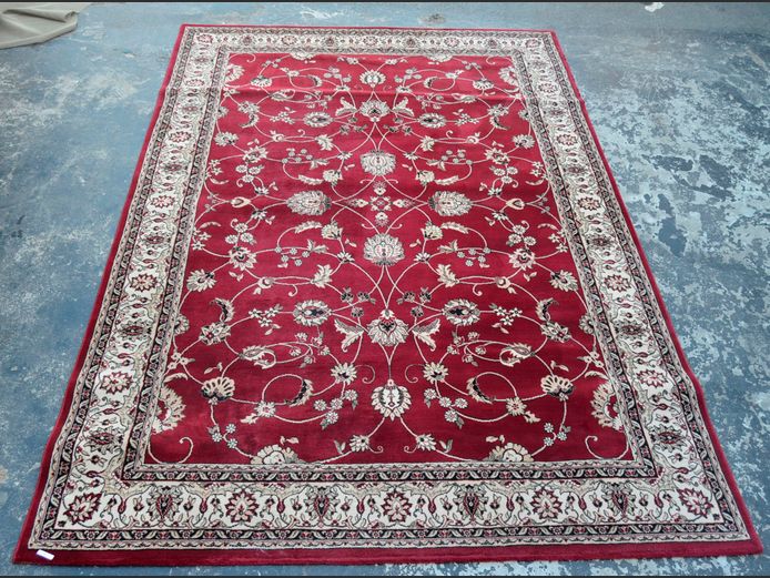 ASCOT RED, BEIGE & BLACK MACHINE MADE PERSIAN CARPET, 290 x 200cm [T]