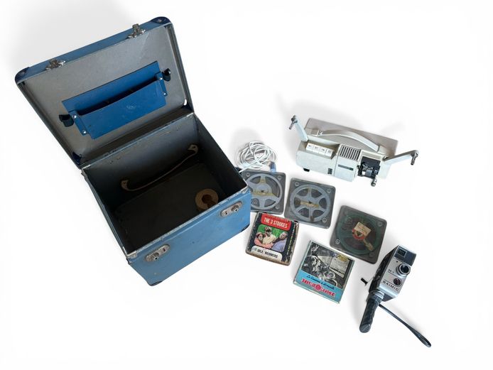 Vintage Film Projector with Reels and Accessories