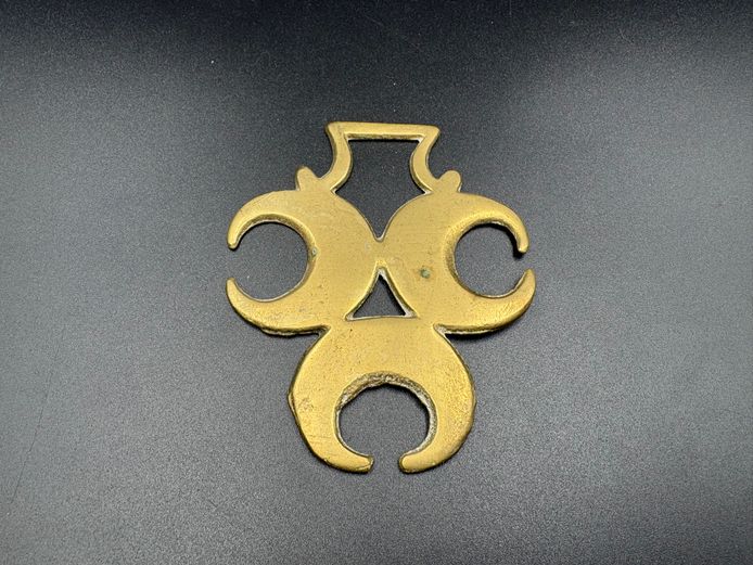 Vintage Brass Horse Harness Medallion – Triple Crescent Moon Design