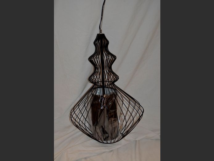 BLACK METAL CAGE CEILING LIGHT, 38cm Diameter x 59cm High