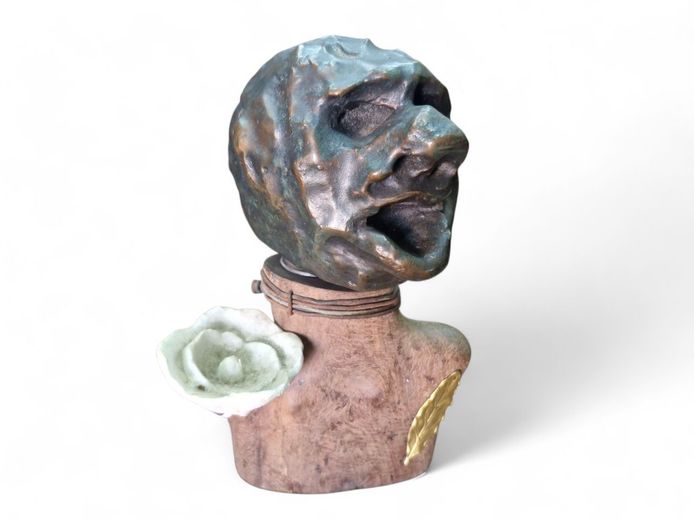 Bronze Head Mixed Medium Sculpture
