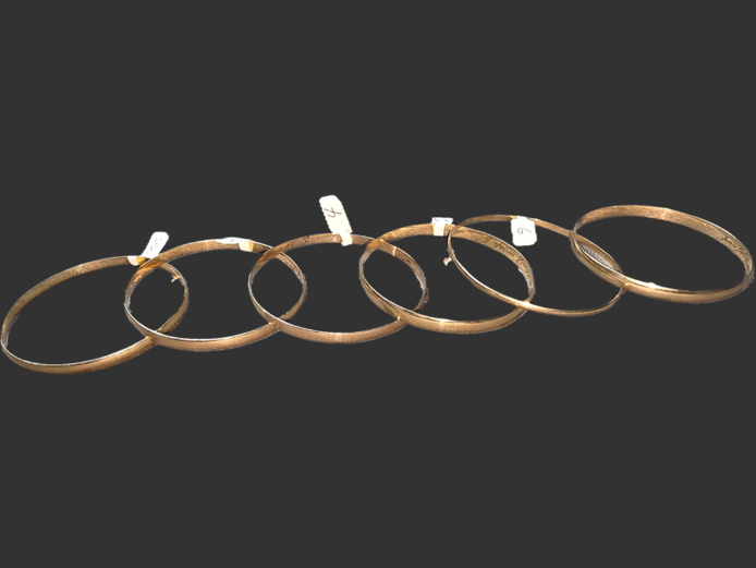 6 X 9CT GOLD BANGLES 54.8g