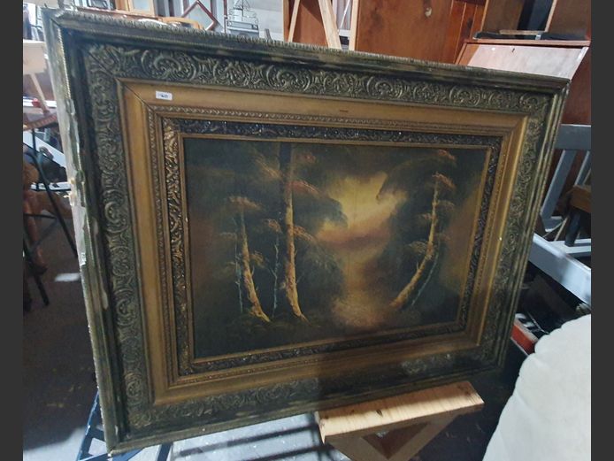 GILT FRAMED OIL ON CANVAS "TREES", 70 x 48cm [Some damage to frame]