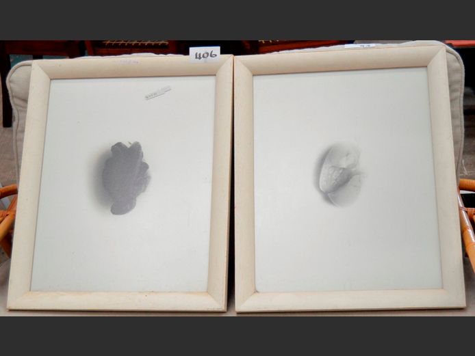 PAIR FRAMED ABSTRACT PRINTS, 15 x 13cm & 17 x 14cm