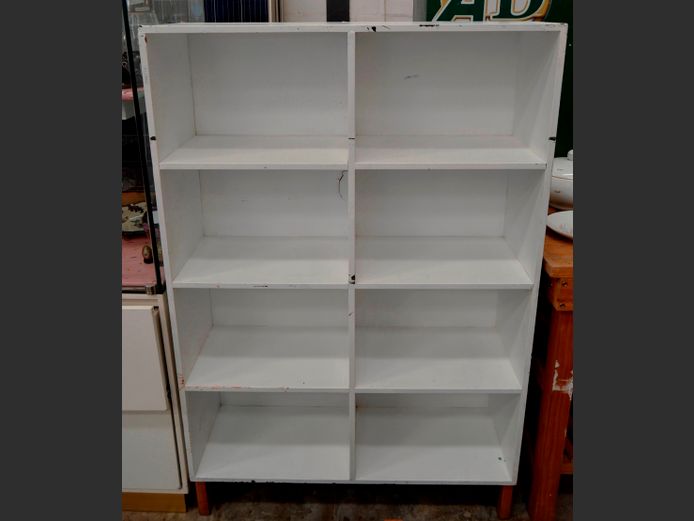 WHITE 8-CUBE SHELF, 100 x 32 x 150cm [Needs re-painting]
