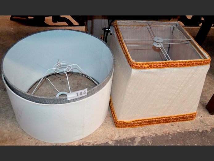 LOT OF 4 LAMP SHADES: GREY, WHITE & BEIGE