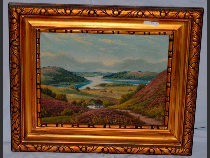 GILT FRAMED OIL ON BOARD "LANDSCAPE", SIGNED, 39 x 30cm