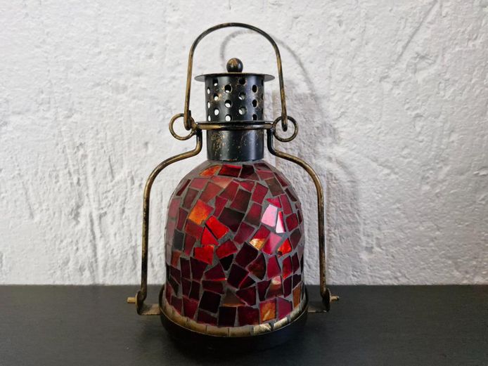 Red Mosaic Glass Moroccan Style Candle Lantern