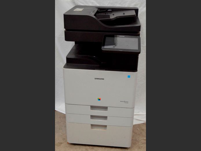 SAMSUNG MULTI XPRESS X4220RX PHOTOCOPIER WITH EXTRA CARTRIDGES ON STAND [Switches on, untested further]