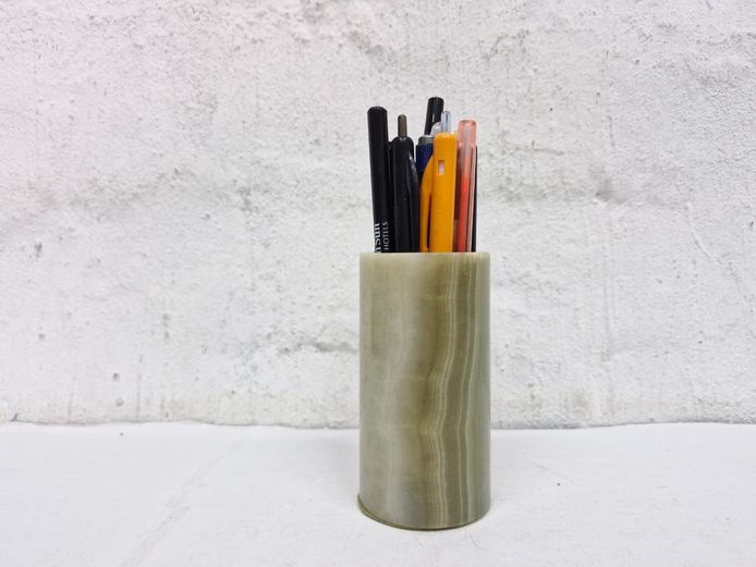 Vintage Green Onyx Marble Holder with Pens