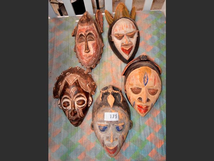 LOT OF 5: CARVED AFRICAN MASKS