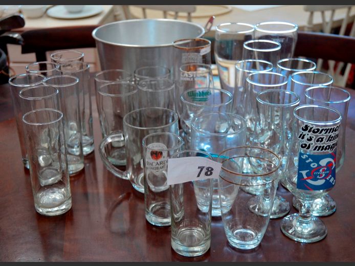 ALUMINIUM ICE BUCKET & ASSORTED DRINKING GLASSES
