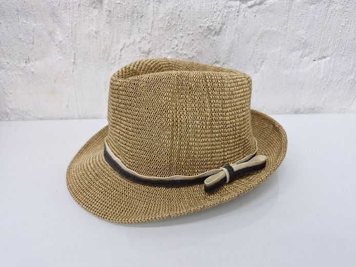 Unisex Straw Trilby Fedora Summer Hat with Contrast Ribbon Bow