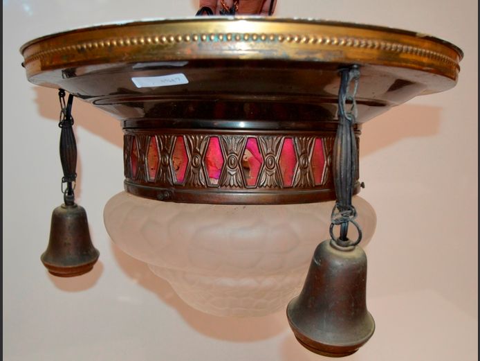 VINTAGE METAL & GLASS CEILING LIGHT, 43cm Diameter x 25cm High