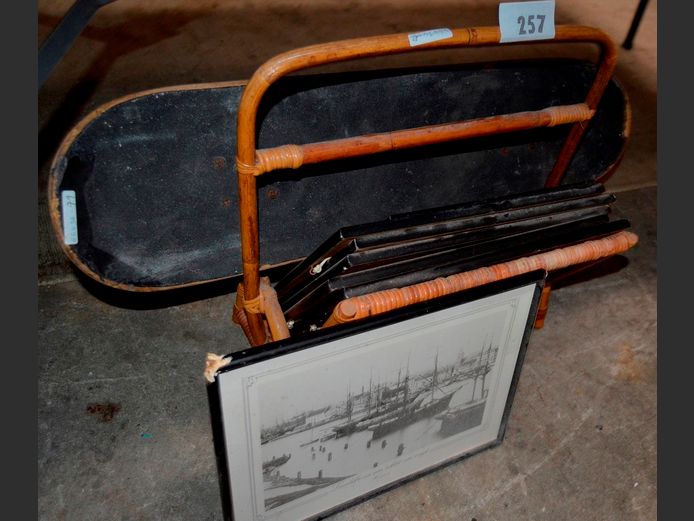 WICKER MAGAZINE STAND, SKATEBOARD & VINTAGE CAR PICTURES [62,79]